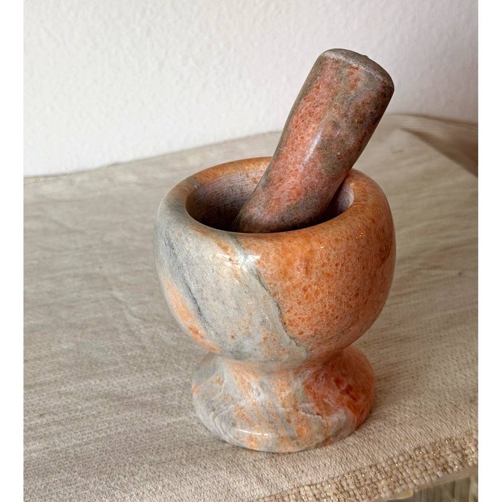 Marbled Marble Stone Mortar & Pestle Set Orange/Gray